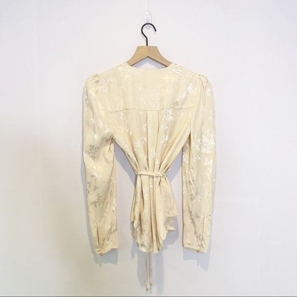 Veronica Beard Ivory Eden Wrap Tie Front Long Sleeve Puff Shoulder Blouse 4 - Picture 8 of 12